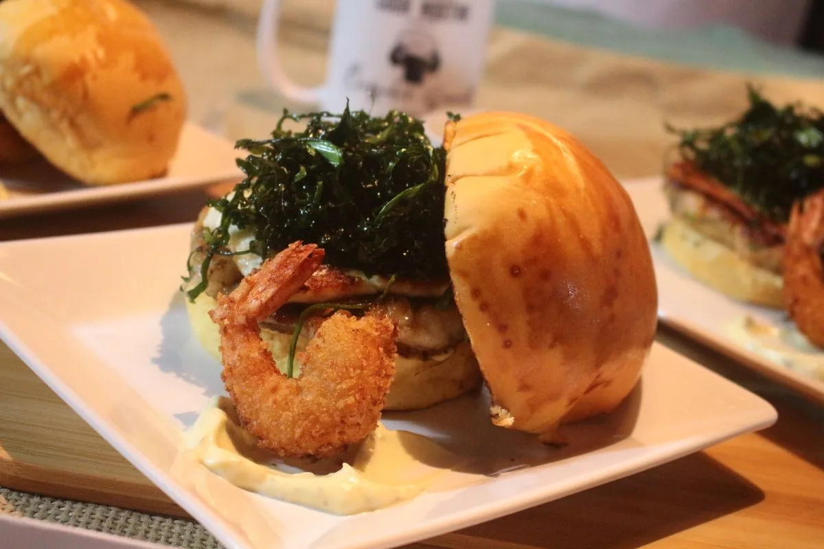 Crisp fried shrimp slider on a toasted bun